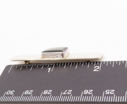 925 Sterling Silver Vintage Brooch Pin Minimalist Square Onyx Inlay  BP11465