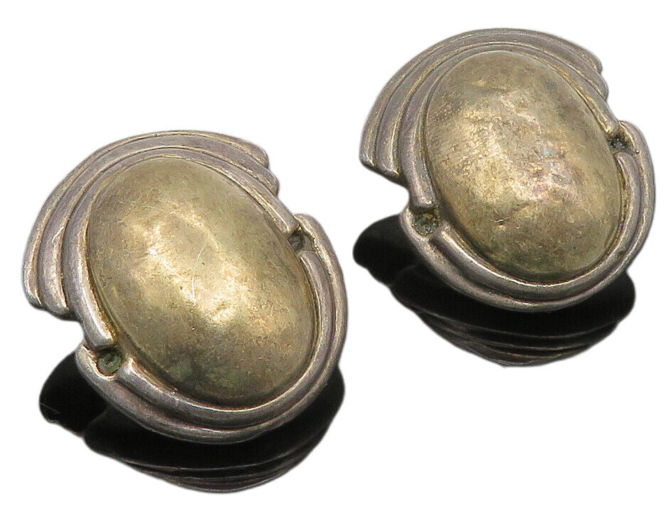 925 Sterling Silver  Vintage Dark Tone Hollow Dome Non Pierce Earrings  EG5521
