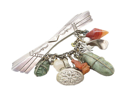 MEXICO 925 Silver  Vintage Antique Agate Turquoise & Topaz Brooch Pin  BP4099