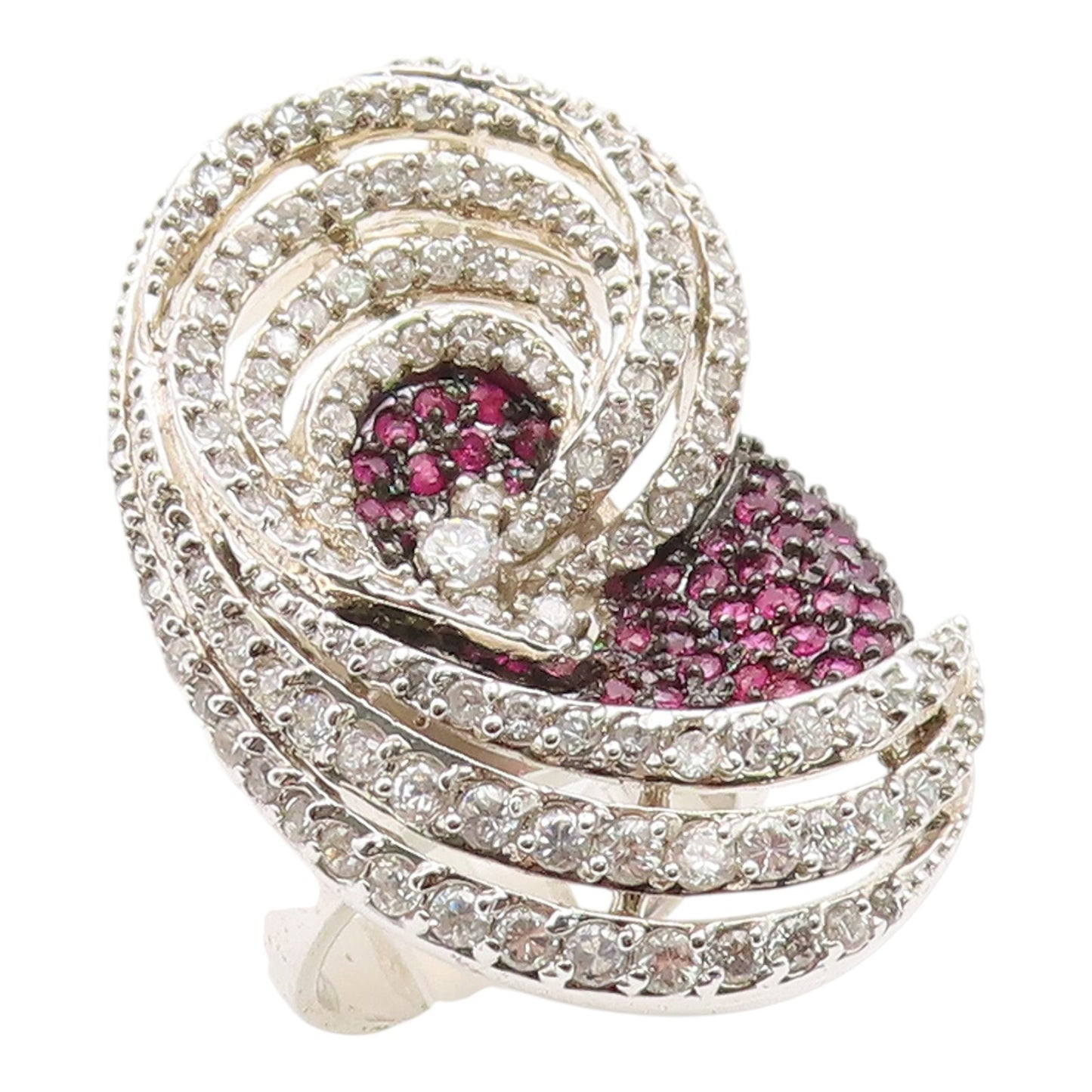 925 Sterling Silver Vintage Ring Pink & White Topaz Cluster Band  Sz 6  RG35461