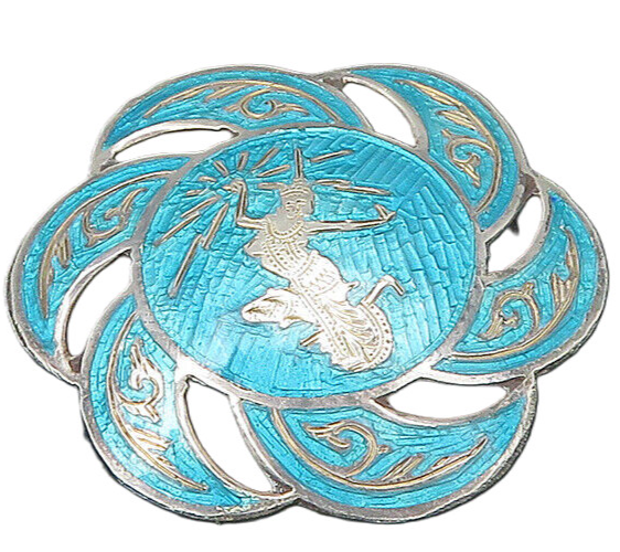 SIAM 925 Sterling Silver  Vintage Blue Enamel Dancer Brooch Pin  BP8895