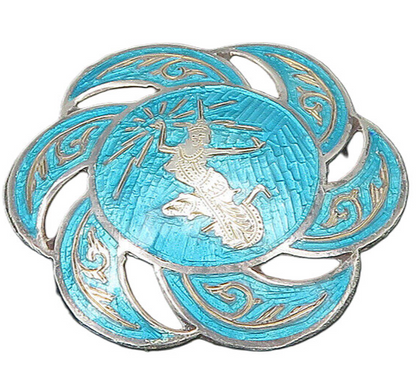 SIAM 925 Sterling Silver  Vintage Blue Enamel Dancer Brooch Pin  BP8895