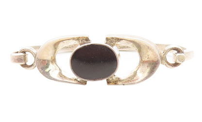 MEXICO 925 Sterling Silver  Vintage Black Onyx Hook Bangle Bracelet  BT2754
