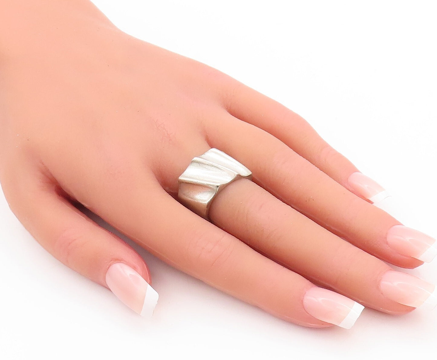 925 Sterling Silver Vintage Ring Solid Carved Slant Lines   Sz 6.5  RG29099