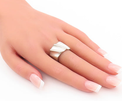 925 Sterling Silver Vintage Ring Solid Carved Slant Lines   Sz 6.5  RG29099