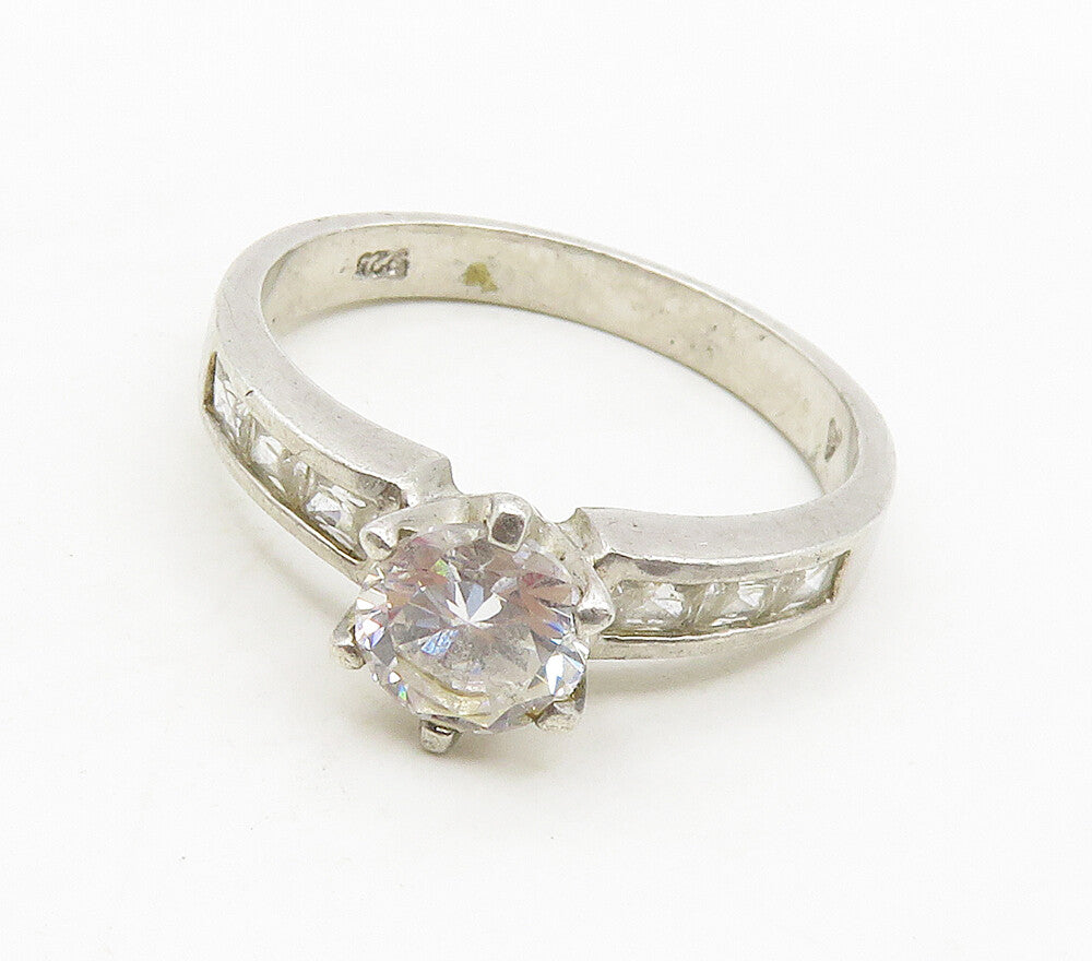 925 Sterling Silver  Cubic Zirconia Solitaire With Accents Ring Sz 10  RG15570