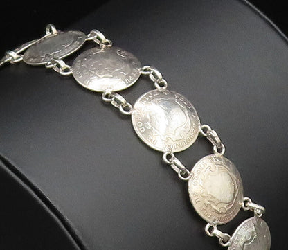 925 Sterling Silver  Vintage Costa Rica Crest Coin Chain Bracelet  BT9706