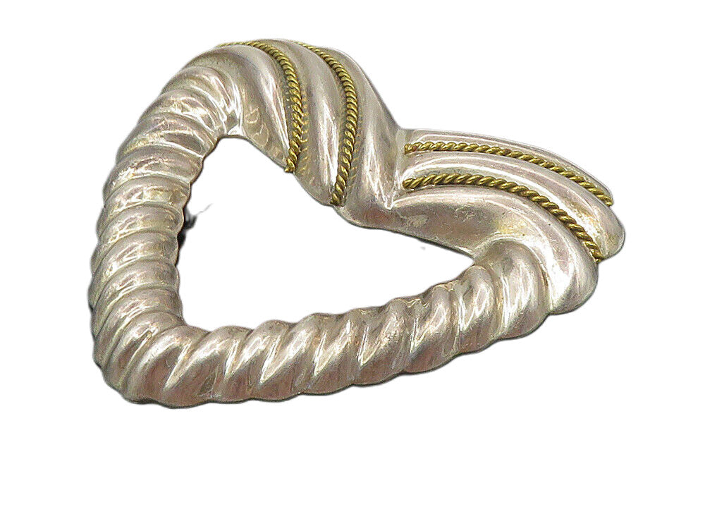 MEXICO 925 Sterling Silver  Vintage Two Tone Rope Twist Brooch Pin  BP3834