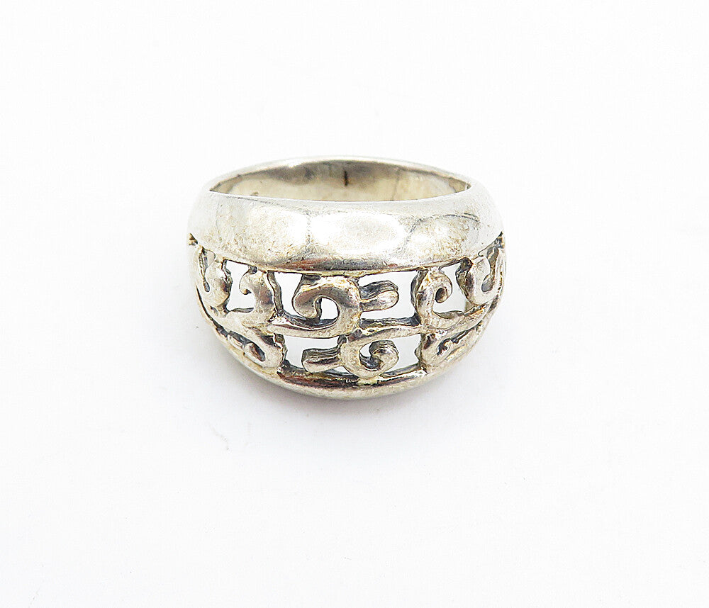 925 Sterling Silver  Vintage Shiny Open Swirl Vine Dome Band Ring Sz 8  RG5810