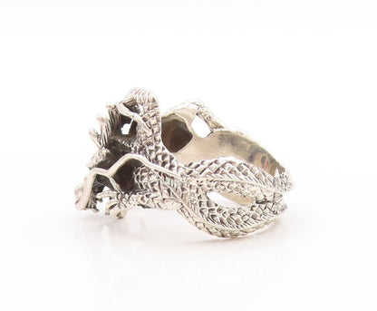 925 Sterling Silver Vintage Ring Dark Tone Large Chinese Dragon  Sz 5  RG32856
