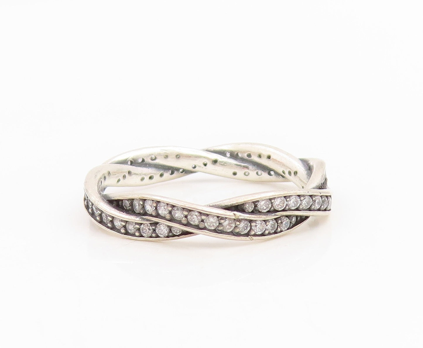 925 Sterling Silver Vintage Ring PANDORA CZ Twisted Double Band  Sz 8.5  RG35008