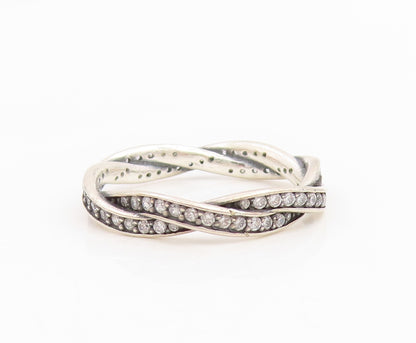 925 Sterling Silver Vintage Ring PANDORA CZ Twisted Double Band  Sz 8.5  RG35008
