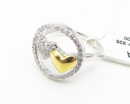 925 Sterling Silver  Sparkling Topaz 2 Tone Love Heart Band Ring Sz 7  RG10759