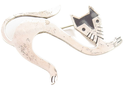 925 Sterling Silver Vintage Brooch Pin MEXICO Solid Enameled Cutout Cat  BP11260