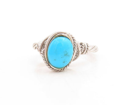 925 Sterling Silver Vintage Ring Modernist Rope Carved Turquoise Sz 10  RG31482