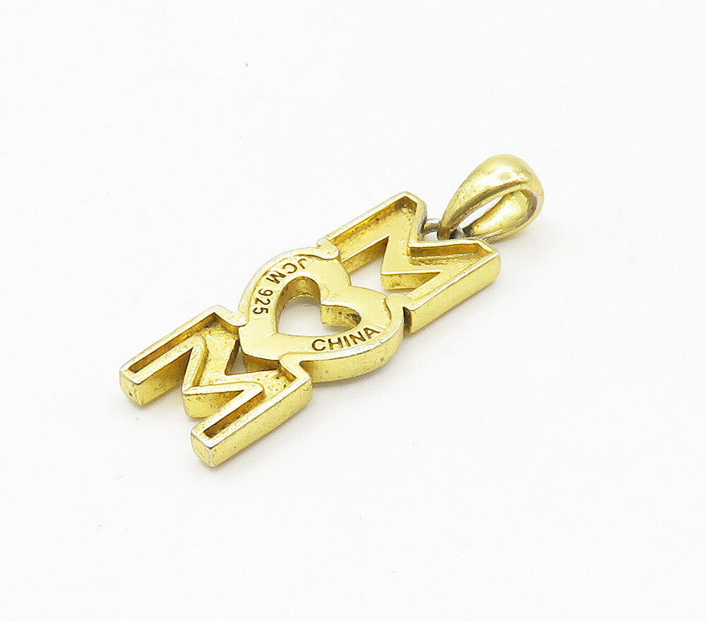 925 Sterling Silver  Shiny Topaz Mom Love Heart Gold Plated Pendant  PT12032