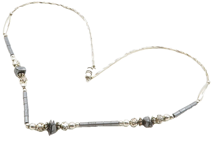 925 Sterling Silver  Vintage Hematite Beaded Pattern Chain Necklace  NE2269