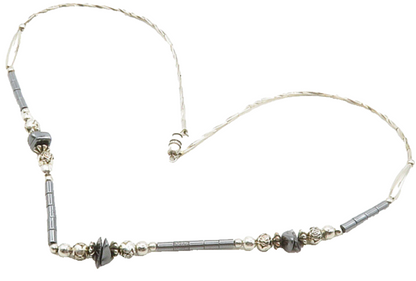 925 Sterling Silver  Vintage Hematite Beaded Pattern Chain Necklace  NE2269