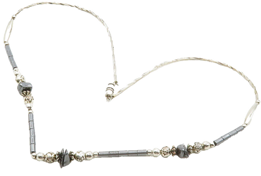 925 Sterling Silver  Vintage Hematite Beaded Pattern Chain Necklace  NE2269