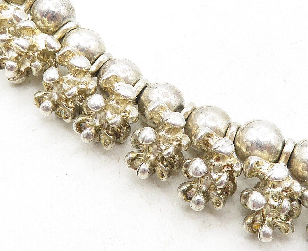 Solid Silver  Vintage Shiny Charmed Ball Bead Chain Necklace  NE1809