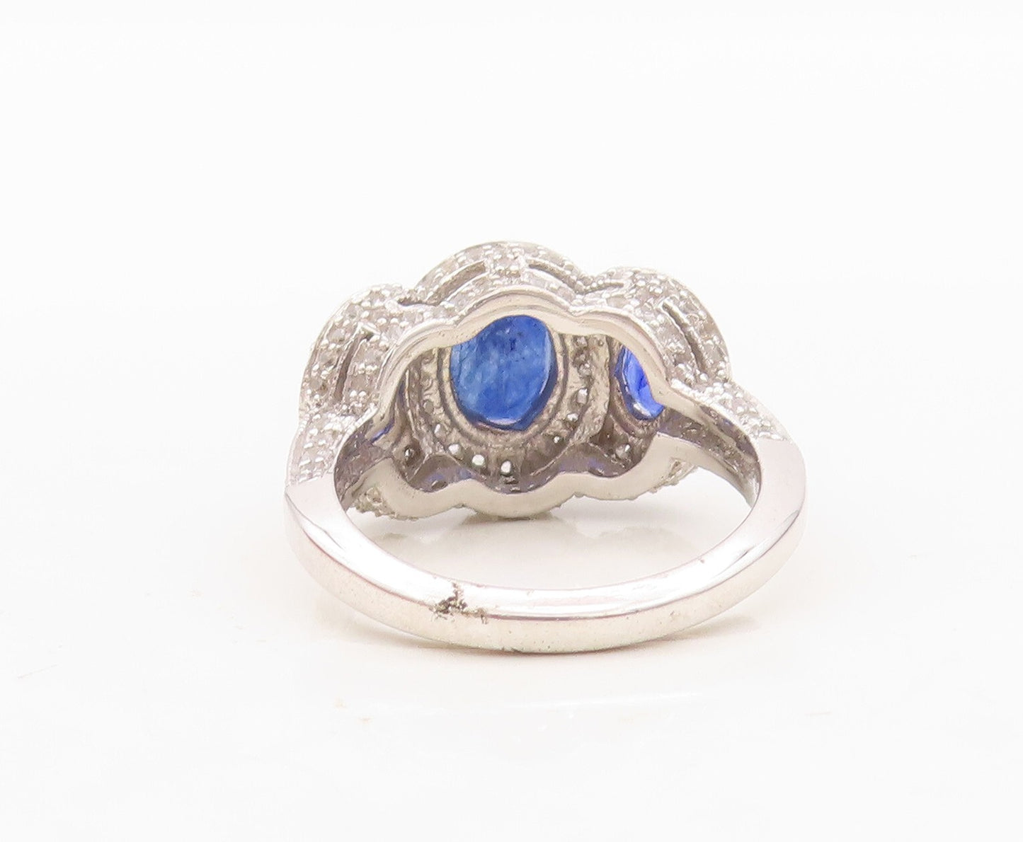 925 Sterling Silver Vintage Ring Oval Cut Sapphire Halo CZ  Sz 7.5  RG30373