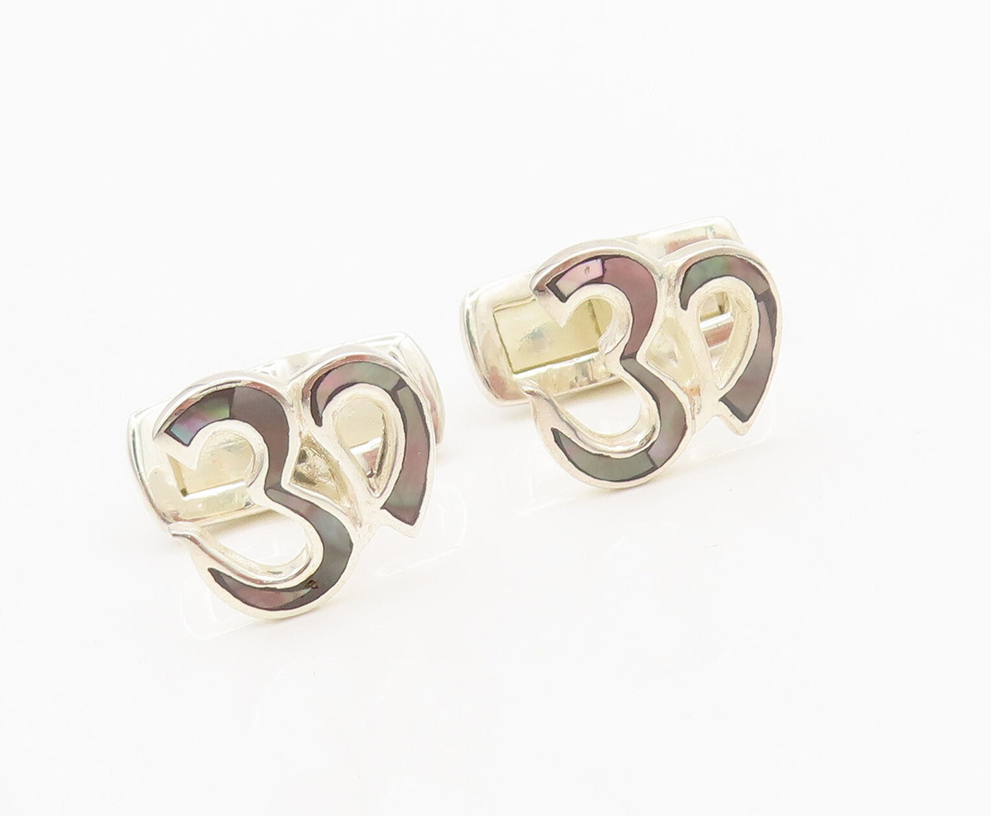 925 Sterling Silver  Vintage Minimalist Carved OM Solid Cuff Links   TR3638