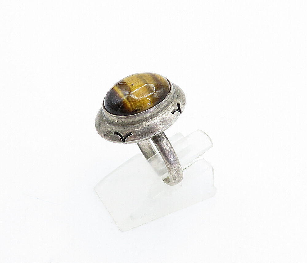 MEXICO 925 Sterling Silver  Vintage Tiger's Eye Cocktail Ring Sz 6.5  RG4398