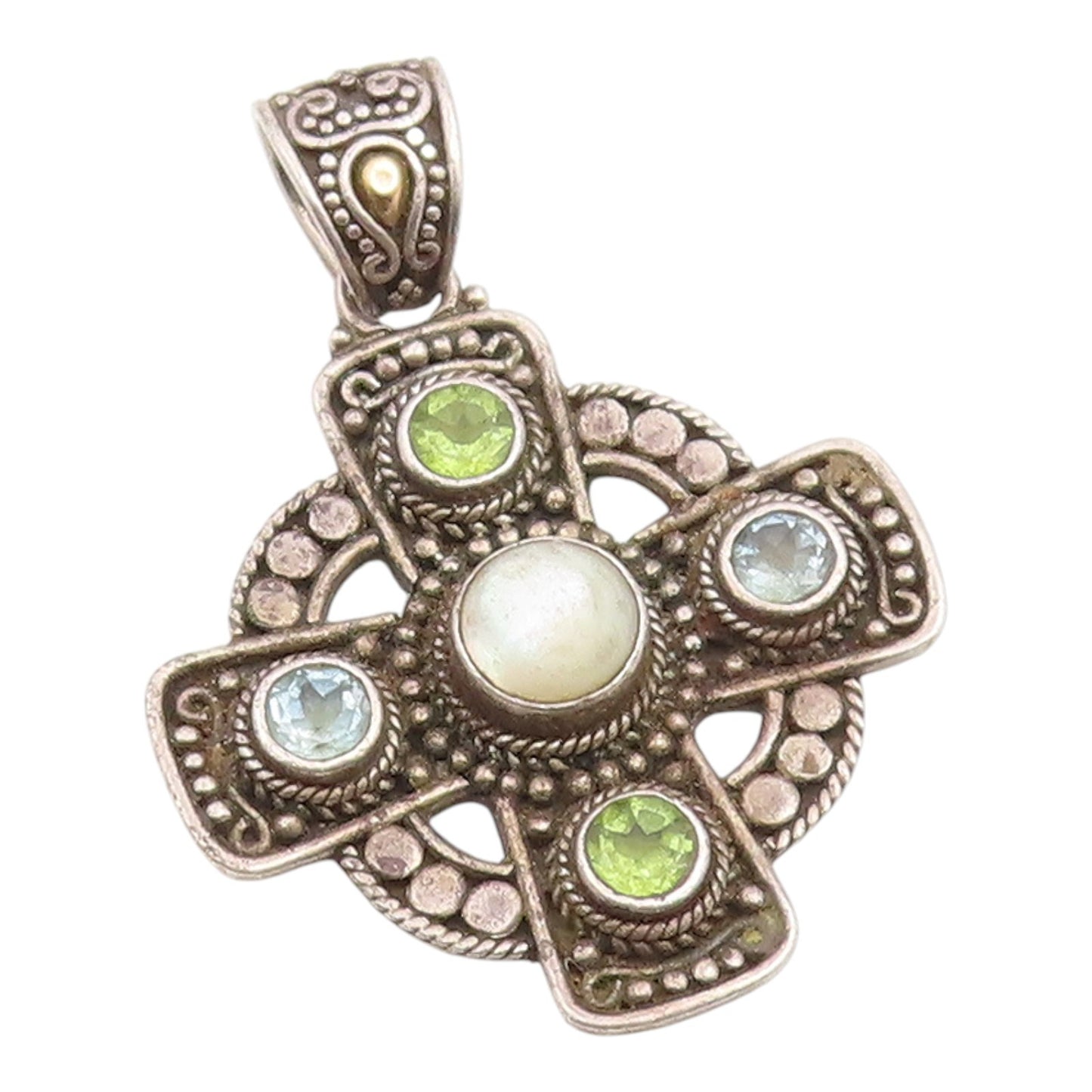 18k Gold & 925 Sterling Silver Vintage Pendant SUARTI BALI Gemstone  PT26035