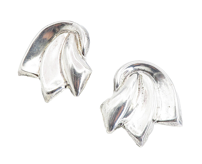MEXICO 925 Sterling Silver Vintage Shiny Modernist Non Pierce Earrings  EG4408