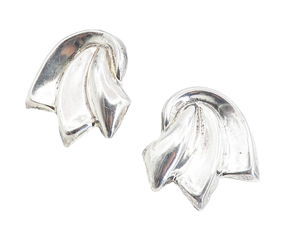 MEXICO 925 Sterling Silver Vintage Shiny Modernist Non Pierce Earrings  EG4408