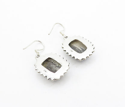 925 Sterling Silver  Vintage Cabochon Cut Agate Square Dangle Earrings  EG3198