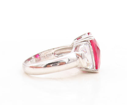 925 Sterling Silver Vintage Ring Red & White CZ Side Stones  Sz 10  RG31635