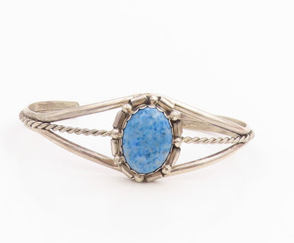 925 Sterling Silver Vintage Bracelet Lapis Lazuli Twisted Wire Cuff  BT11844