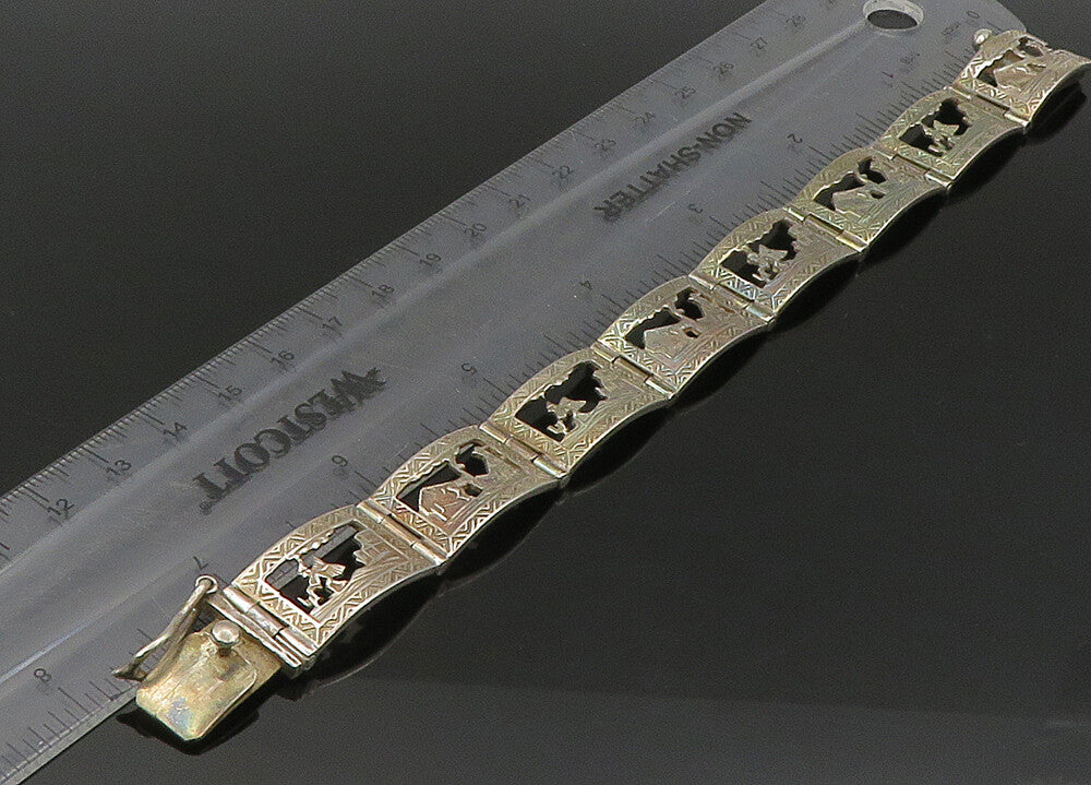 925 Sterling Silver  Vintage Alpaca Traveler Panel Chain Bracelet  BT8920