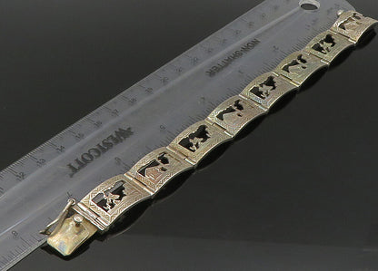 925 Sterling Silver  Vintage Alpaca Traveler Panel Chain Bracelet  BT8920