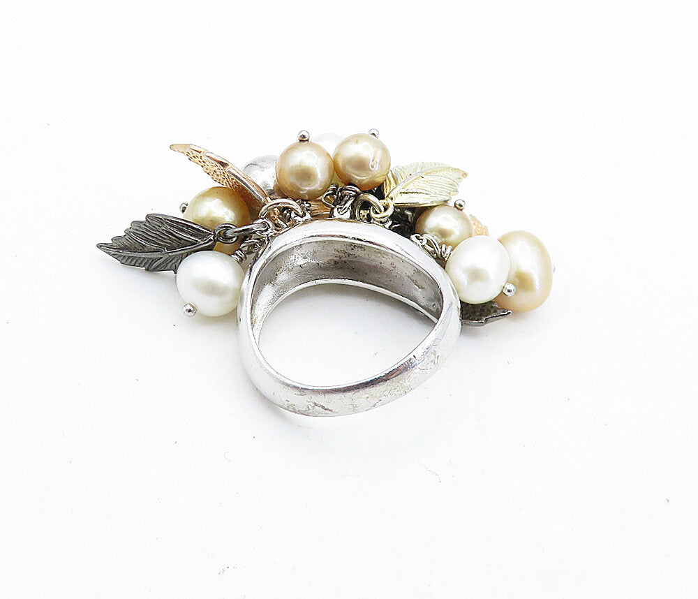 925 Sterling Silver  Freshwater Pearls Leaf Charmed Cluster Ring Sz 6  RG7309