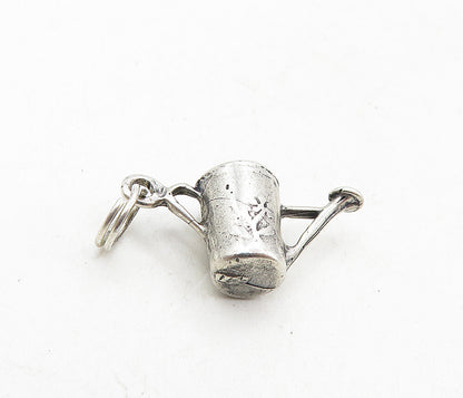 925 Sterling Silver  Vintage Petite Etched Flower Watering Can Pendant  PT6920