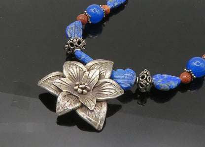 925 Silver  Vintage Lapis Lazuli Sodalite & Goldstone Chain Necklace  NE3529