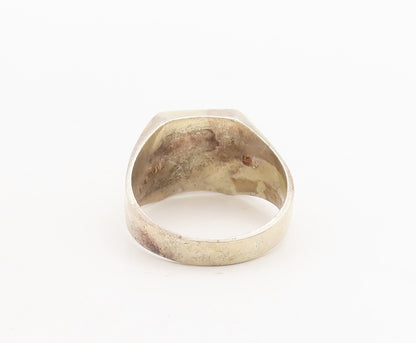 925 Sterling Silver Vintage Ring MEXICO Red Enameled Moon & Star  Sz 13  RG28997