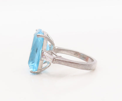 925 Sterling Silver Vintage Ring Minimalist Rectangle Blue Topaz  Sz 6  RG29344