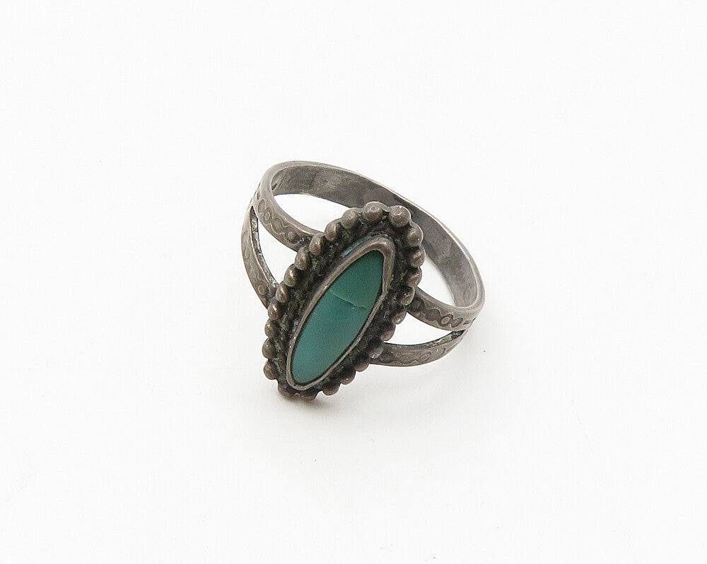 SOUTHWESTERN 925 Silver Vintage Turquoise Split Cocktail Ring Sz 7.5 RG18714