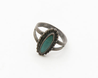 SOUTHWESTERN 925 Silver Vintage Turquoise Split Cocktail Ring Sz 7.5 RG18714