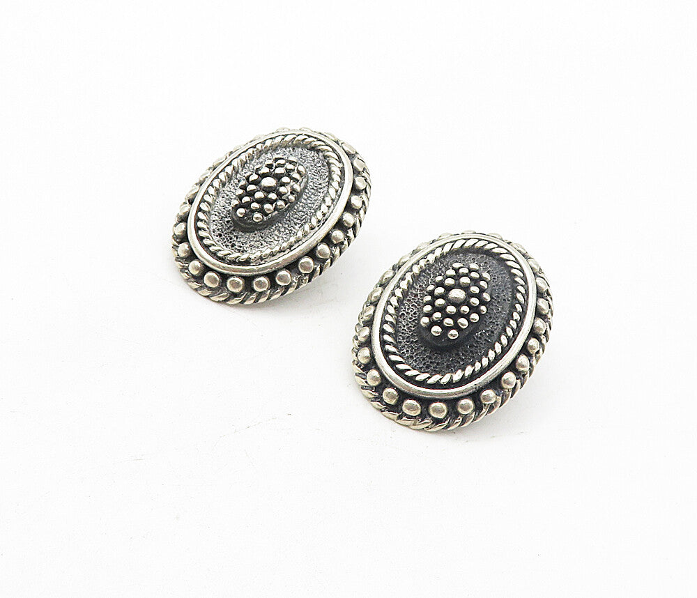 MEXICO 925 Sterling Silver  Vintage Two Tone Oval Twist Drop Earrings  EG3844