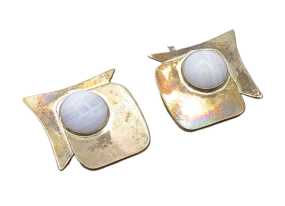 DONNA DALE 925 Silver  Vintage Cabochon Agate Non Pierce Earrings  EG10059