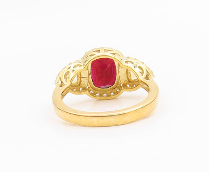 925 Sterling Silver Vintage Ring Gold Plated Garnet & Citrine Band Sz 9 RG35695