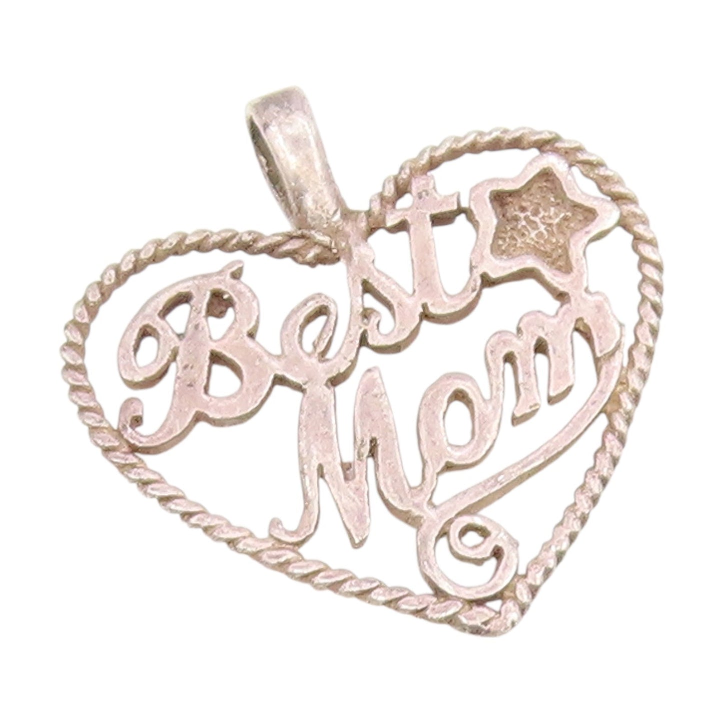 925 Sterling Silver Vintage Pendant Best Mom Openwork Love Heart Charm  PT25715