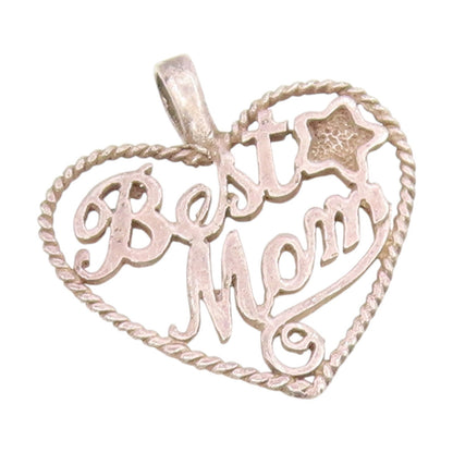 925 Sterling Silver Vintage Pendant Best Mom Openwork Love Heart Charm  PT25715