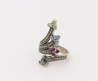925 Silver  Vintage Tree Branch Boomed Floral Bypass CZ Ring Sz 6  RG26620