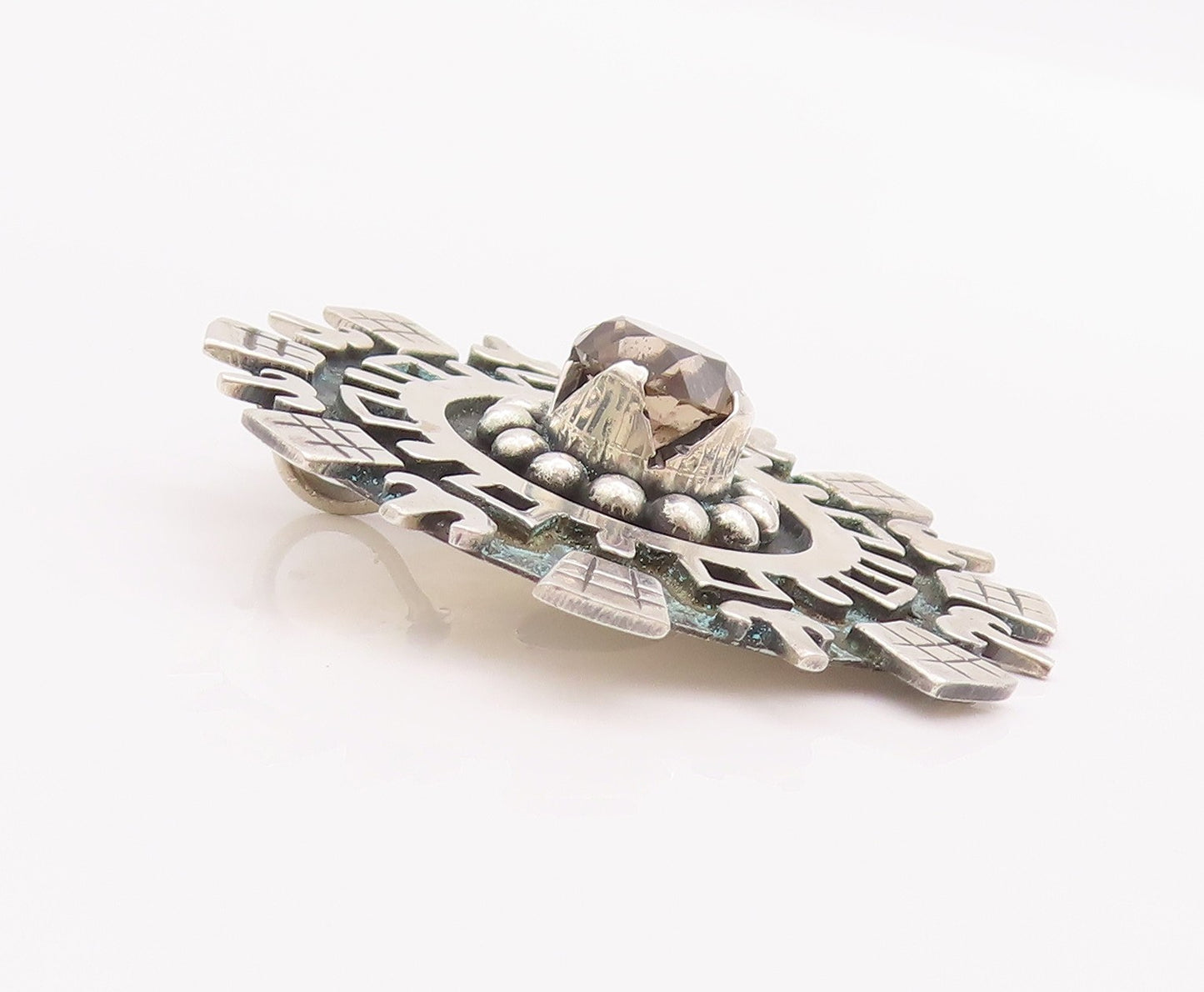925 Sterling Silver Vintage Pendant LOS BALLESTEROS Carved Circular Gem  PT22957