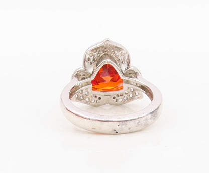 925 Sterling Silver Vintage Ring Designer Orange & White CZ Flower Sz 7  RG30469